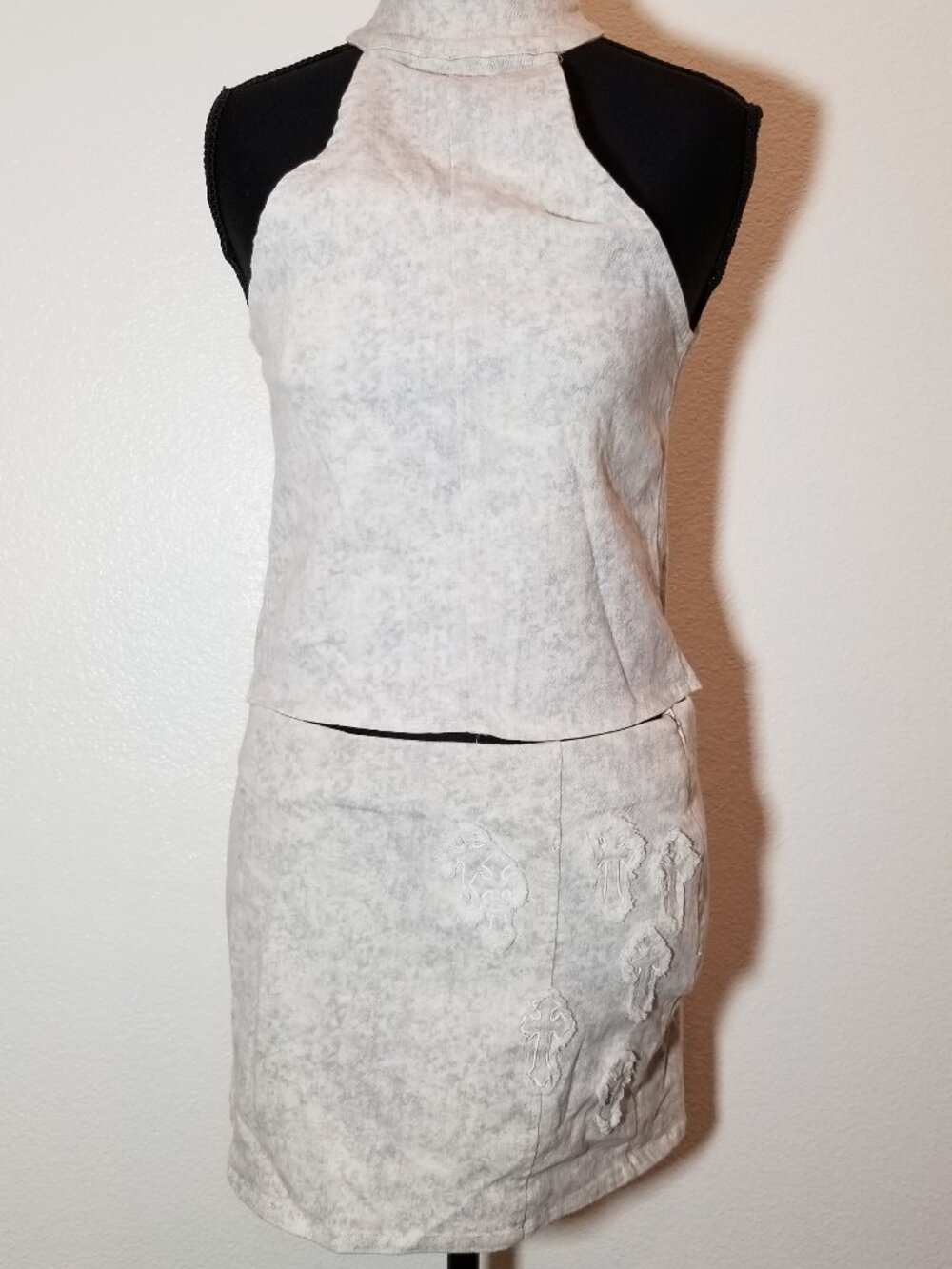 Fashion Nova Y2K Acid Wash Crossed Paths Halter Top & Mini Skirt Set Medium Sexy